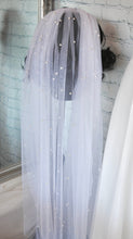Load image into Gallery viewer, White Wedding Pearl Veil – Hand Beaded Pearl Veil with Silver Comb | Up to Cathedral Length