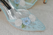 Load image into Gallery viewer, Embroidered Pastel Blue Bridal Shoes: 3D Flower Ankle Strap Heels UK5/US7.5