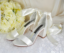 Load image into Gallery viewer, Ivory Wedding Sandals Block Heels Bridal Shoes UK4/US6.5
