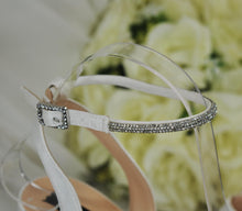 Load image into Gallery viewer, Ivory Satin Bridal Set: Slingback Heels, Clutch Bag, Sinamay Fascinator