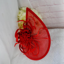 Load image into Gallery viewer, Red Fascinator Hat and Clutch Bag Set, Wedding Guest Outfit