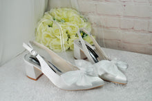 Load image into Gallery viewer, Ivory Satin Slingback Block Heel Bridal Shoes – UK 3 – Ready to Dispatch
