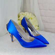 Load image into Gallery viewer, Royal Blue Satin Heel, Clutch & Fascinator Set: Wedding Guest Outfit