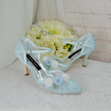 Load image into Gallery viewer, Pastel Blue 3D Flower Kitten Heel or Block Heel