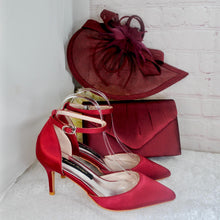 Load image into Gallery viewer, Burgundy Red Satin Heel and Clutch Bag Set: Handmade Bridal Shoes