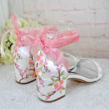 Load image into Gallery viewer, Ivory Block Heel Sandals with Embroidered Flowers - UK7 - Ready to Dispatch