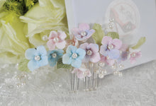 Load image into Gallery viewer, Porcelain Flower Bridal Hair Comb: Spring Colour Pearl Wedding Hair Accessory