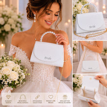 Load image into Gallery viewer, Personalised Bridal Clutch Bag, Ivory Purse with Pearl Handle