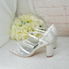 Load image into Gallery viewer, Ivory Block Heels – Handmade Bridal Block Heels With Embroidered Floral Sandals