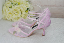 Load image into Gallery viewer, Blush Pink 3D Flower Kitten Heel or Block Heel