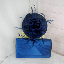 Load image into Gallery viewer, Navy Blue Wedding Fascinator Hat & Clutch Bag Set: Handmade Bridal Accessories