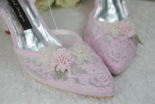 Load image into Gallery viewer, Bridal Kitten Heel Shoes – Embroidered Satin Wedding Sandals With 3D Flower  UK5/US7.5