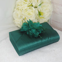 Load image into Gallery viewer, Emerald Green Satin Heel, Clutch & Fascinator Set: Handmade Wedding Guest Outfit