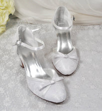 Load image into Gallery viewer, Bridal Block Heel Sandals – Handmade Satin Lace Ankle Strap Wedding Low Heels - UK3 / US5.5