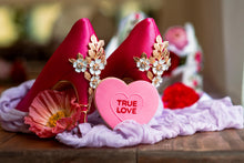 Load image into Gallery viewer, Hot Pink Satin Heels: Golden Cherry Blossom Bridal Shoes