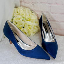 Load image into Gallery viewer, Navy Satin Kitten Heels - Handmade Bridal Satin Shoes With Padded Soles • Size UK9/US11