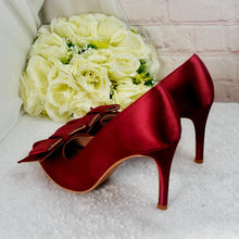 Load image into Gallery viewer, Stunning Burgundy Red Satin Heels Clutch Bag, Matching Bridal Set, Purse Shoes for Wedding Guest Mother of the Bride Groom