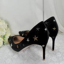 Load image into Gallery viewer, Black or Navy Velvet Celestial Bridal Shoes – Star Stiletto Heels