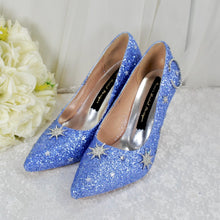 Load image into Gallery viewer, Light Blue Celestial Wedding Shoes – Glitter Moon & Star Heels