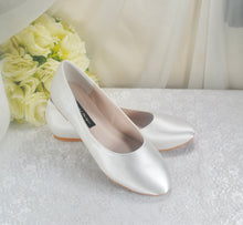 Load image into Gallery viewer, Teal Satin Ballet Flats: Custom Colour Round Toe Bridal Wedding Shoes