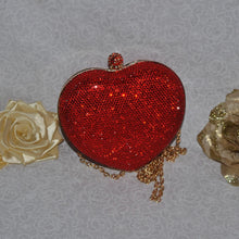Load image into Gallery viewer, Red Crystal Bag Heart Purse Handmade Rhinestone Bling Clutch with Chain Strap
