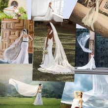 Load image into Gallery viewer, The image is a collage of various photographs featuring women in elegant white wedding dresses, with some of the women holding bouquets of flowers.