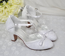 Load image into Gallery viewer, Bridal Block Heel Sandals – Handmade Satin Lace Ankle Strap Wedding Low Heels - UK3 / US5.5