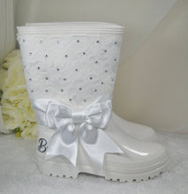 Load image into Gallery viewer, Personalised Bride Wedding Wellies – Crystal Lace Bridal Rain Boots