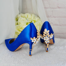 Load image into Gallery viewer, Royal Blue Satin Heel, Clutch & Fascinator Set: Wedding Guest Outfit