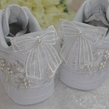 Load image into Gallery viewer, Bridal Air Force 1 Bright White Luxury Embroidered Sneakers, Genuine Nike, Bridal Shoes, Wedding Nike, AF1 Wedding Shoes, Quinceañera Shoes