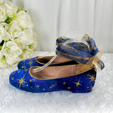 Load image into Gallery viewer, Blue Galaxy Wedding Flats – Hand-Painted Gold Celestial Shoes