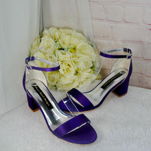 Load image into Gallery viewer, Yellow Block Heel Sandals: Satin Bridal Bridesmaid Shoes