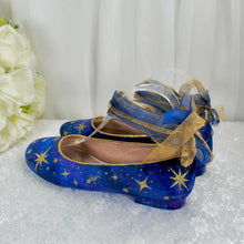 Load image into Gallery viewer, Blue Galaxy Wedding Flats – Hand-Painted Gold Celestial Shoes