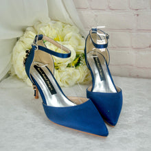 Load image into Gallery viewer, Handmade Navy Satin Bridal Shoes: Cherry Blossom Heel (UK6/US8.5)