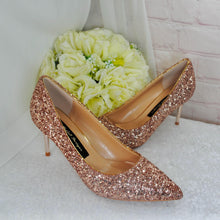 Load image into Gallery viewer, Rose Gold Bridal Heels – Handmade Glitter Court Shoes | 7cm Stiletto Pumps UK4 / US6.5