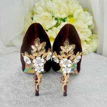 Load image into Gallery viewer, Luxurious Wine Red Velvet Wedding Shoes with 'Cherry Blossom'