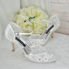 Load image into Gallery viewer, Ivory Satin Bridal Sandals – Handmade Custom Bridal Shoes With Ankle Strap UK5/US7.5