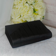 Load image into Gallery viewer, Black Fascinator and Clutch Bag Set: Handmade Bridal Satin Purse & Sinamay Hatinator Set