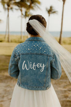 Load image into Gallery viewer, Personalised Pearl Denim Bride Jacket: Wifey Bridal Hen Party