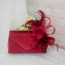 Load image into Gallery viewer, Burgundy Fascinator and Clutch Bag Set: Handmade Satin Wedding Accessory