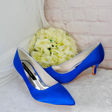 Load image into Gallery viewer, Royal Blue Satin Bridal Set: Kitten Heels, Clutch & Fascinator