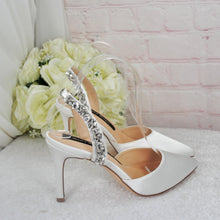 Load image into Gallery viewer, Satin Slingback Sandals: Crystal Bridal Shoes UK4 / US6.5