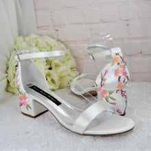 Load image into Gallery viewer, Ivory Block Heel Sandals with Embroidered Flowers - UK7 - Ready to Dispatch