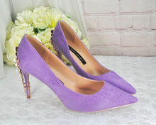 Load image into Gallery viewer, Lilac Suede Bridal Heels - Cherry Blossom Embellished Pumps UK6/US8.5