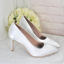 Load image into Gallery viewer, Black Satin Pointed Toe Stiletto Court Shoes: Custom Colours