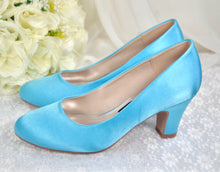 Load image into Gallery viewer, Burgundy Block Heel Satin Shoes, Wine Red Bridal Court Shoes