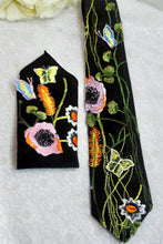 Load image into Gallery viewer, Embroidered Wildflower Pocket Squares & Matching Tie: Secret Garden Wedding Necktie