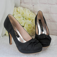 Load image into Gallery viewer, Black Satin Wedding Shoes – 10cm Heel With Platform UK4 / US6.5