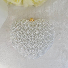 Load image into Gallery viewer, White Pearl Heart Shaped Evening Clutch Bag with Gold Casing - IN STOCK