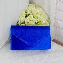 Load image into Gallery viewer, Royal Blue Satin Sling Back Heels, Clutch & Fascinator Set: Handmade Wedding Guest Outfit